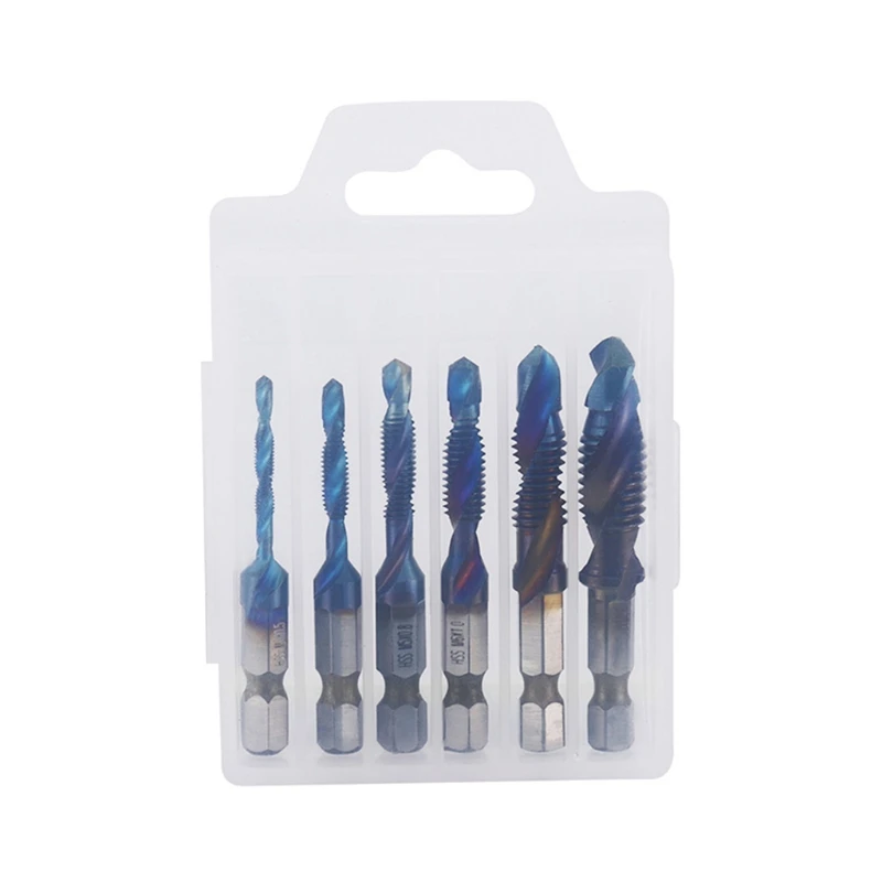 

W3JE 6Pcs/set Drill Tap Bits Set HSS Combination Drill & Tap Bit Set Screw Tapping Bit Tool M3 M4 M5 M6 M8 M10