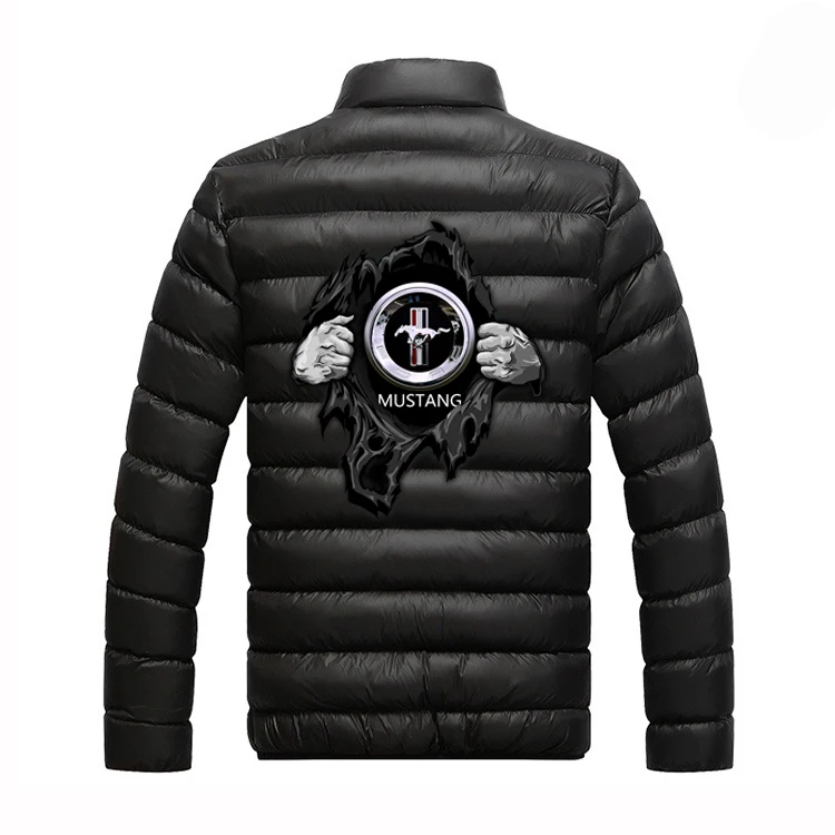 

2021 New Men's Spring Autumn Mustang Car Logo Custom Popular Padded Jacket College Warm Print Hip Hop Zipper Tops Coats