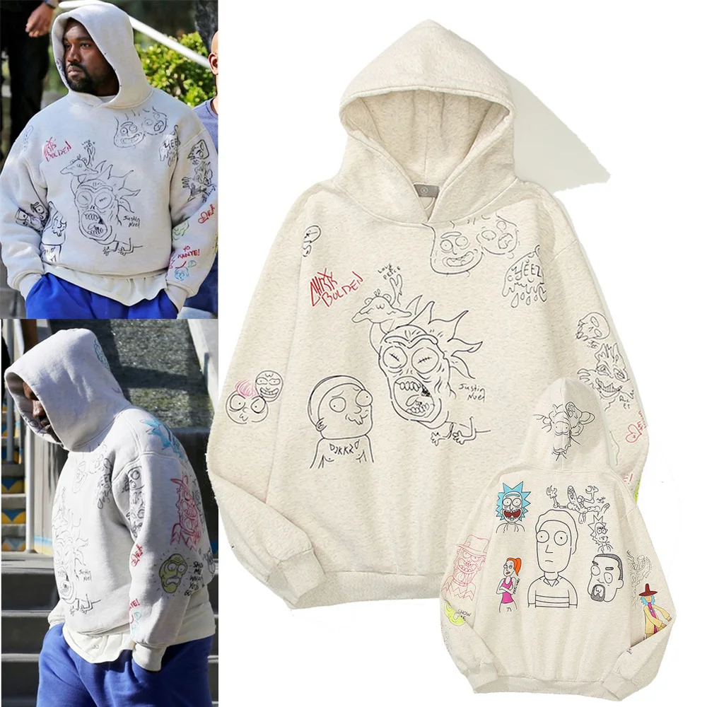 

Худи Kanye West в стиле хип-хоп, индивидуальный мультяшный разноцветный рандомный пуловер, осенняя теплая уличная толстовка, новинка 2021