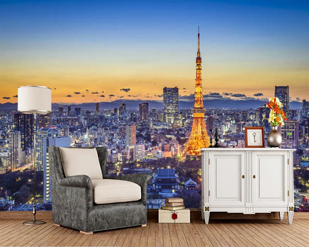 

Papel de parede Tokyo Tower city view at sunrise and sunset 3d wallpaper mural,living room bedroom wall papers home decor