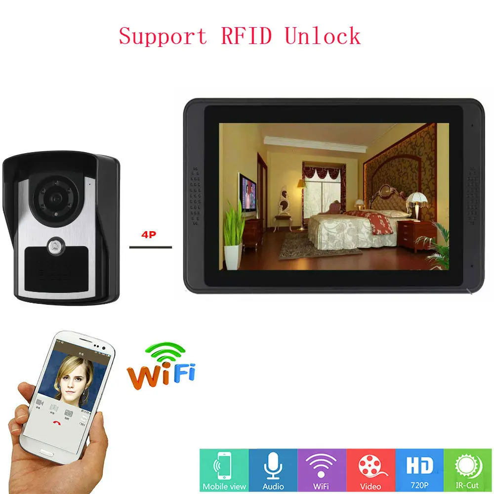 B KIT 7 дюймовый монитор отпечатков пальцев проводной WI-FI видео-телефон двери дверной звонок Домофон Системы Поддержка Ночное видение с помощью приложения на телефоне пульт дистанционного управления Интер - Цвет: B KIT