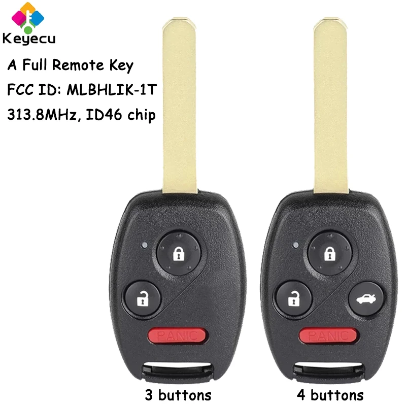 Дистанционный автомобильный ключ KEYECU с 2+1 3+1 кнопками чип ID46 313 8 МГц для Honda Accord