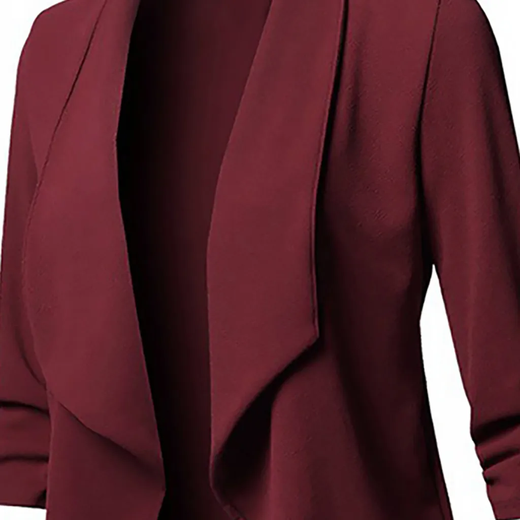 Autumn winter women's Casual long sleeve top Solid color Open Front Fold asymmetry Cardigan Jacket Coat L0808