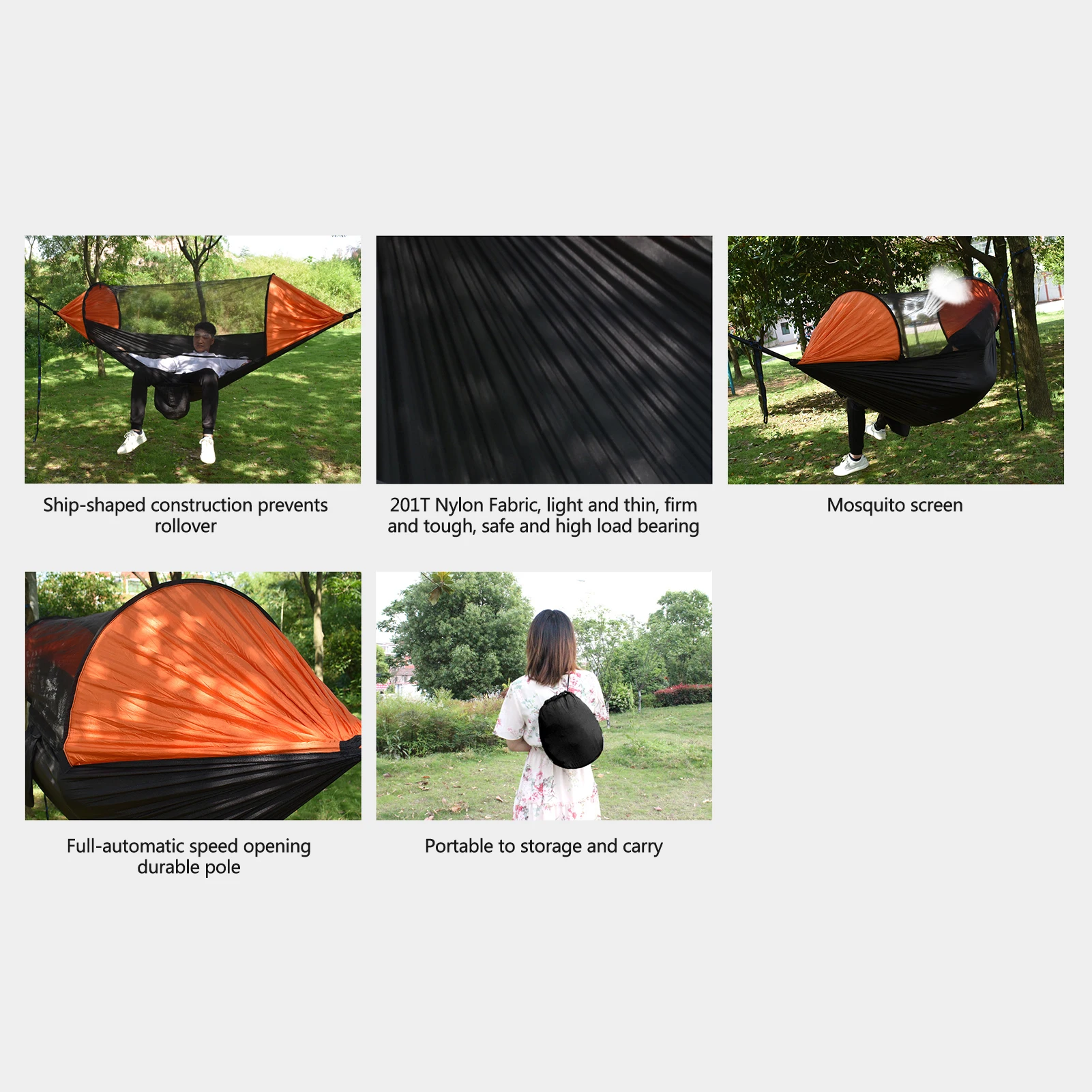 

Outdoor Camping Full-Automatic Hammock Quickly Open Stay Bar Detachable Hiking Insect Prevention Hammock Tent