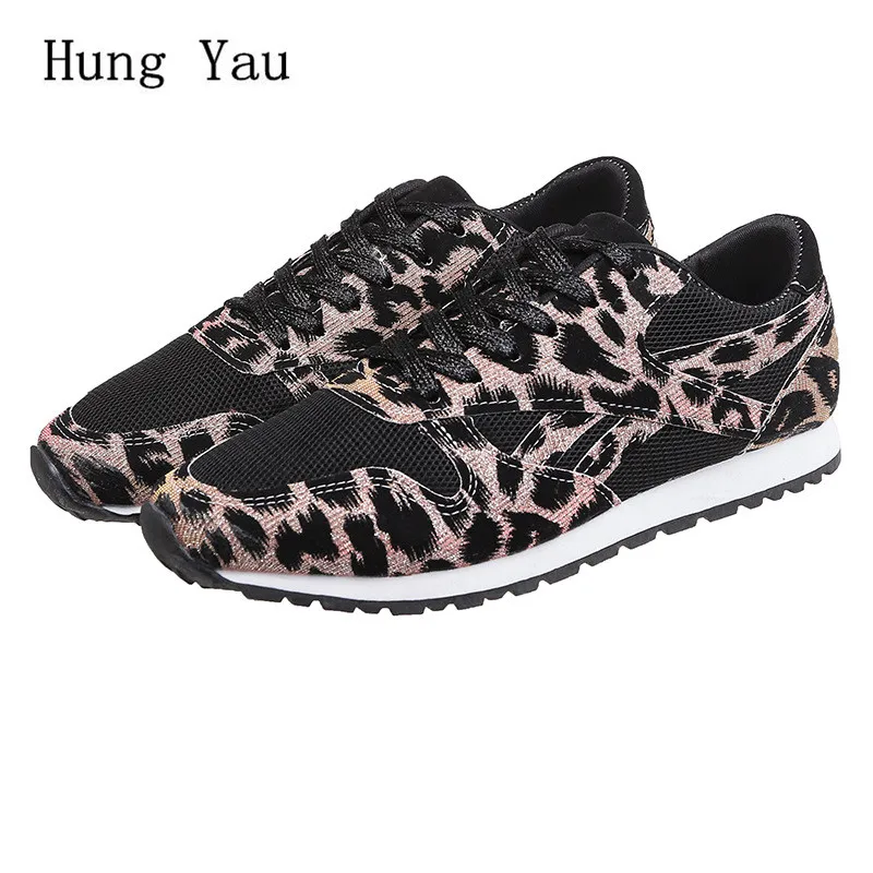 

Women Casual Shoes Sneakers Flats Leopard Fashion Outdoor Summer Mesh Breathable Lace Up Shoes Female Platform Walking