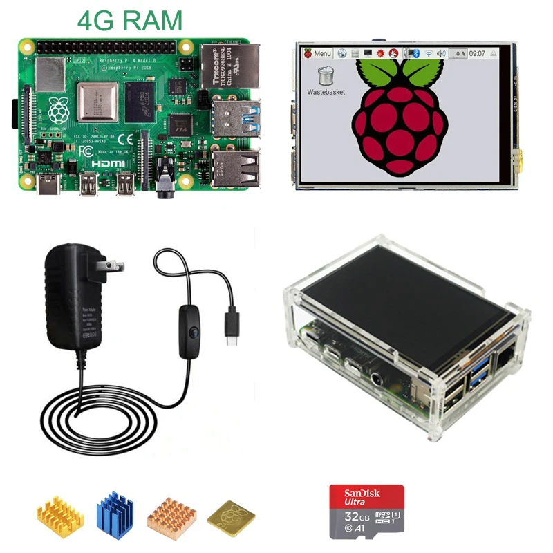 Raspberry Pi 4 Model B 4G с ЖК-дисплеем 3 5 дюйма RPI4 акриловый чехол RPI 4B в А адаптер питания 32