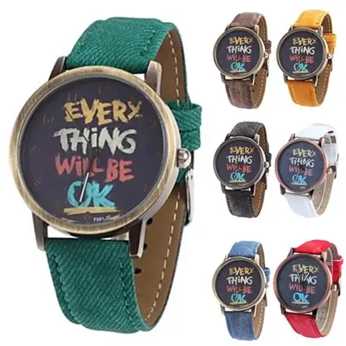 Уникальный дизайн поверхности модный джинсовый ремешок кварцевые часы унисекс