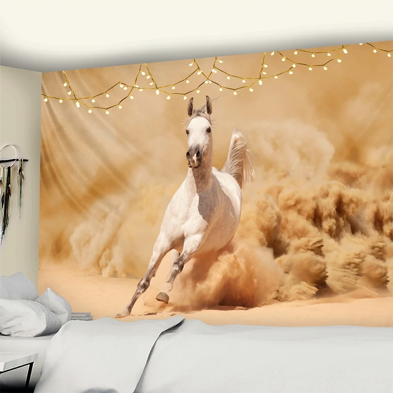 Гобелен скачущий на стене с изображением лошади китайская живопись тушью хиппи