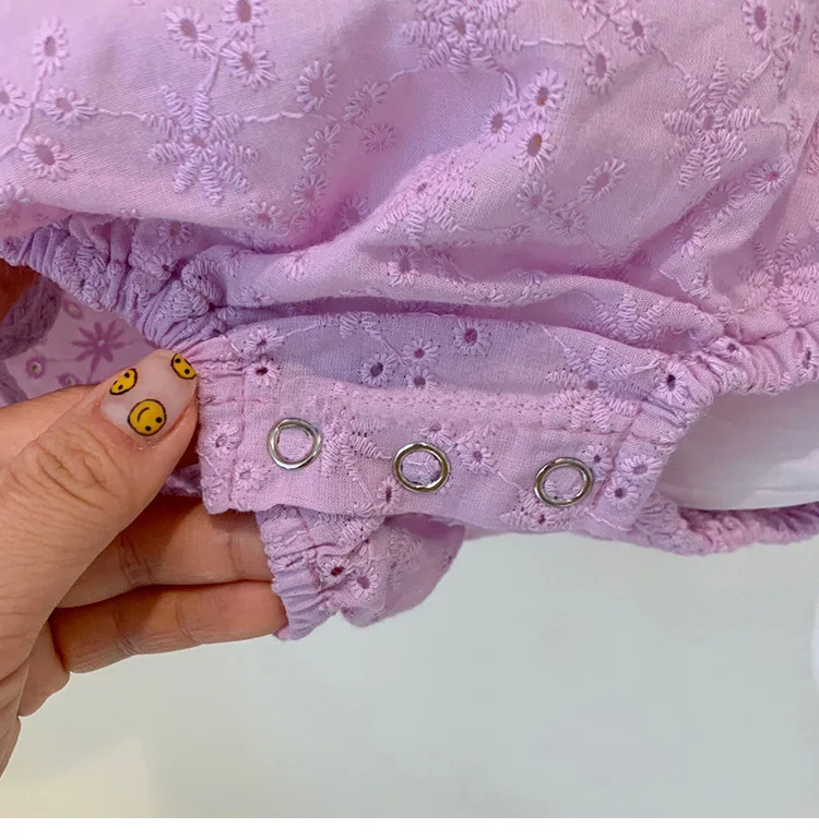 

2020 Summer Newborn Baby Girls Solid Bodysuits Little Fly Sleeve Toddlers Clothes Cute Hollow Breathable Infants Jumpsuits