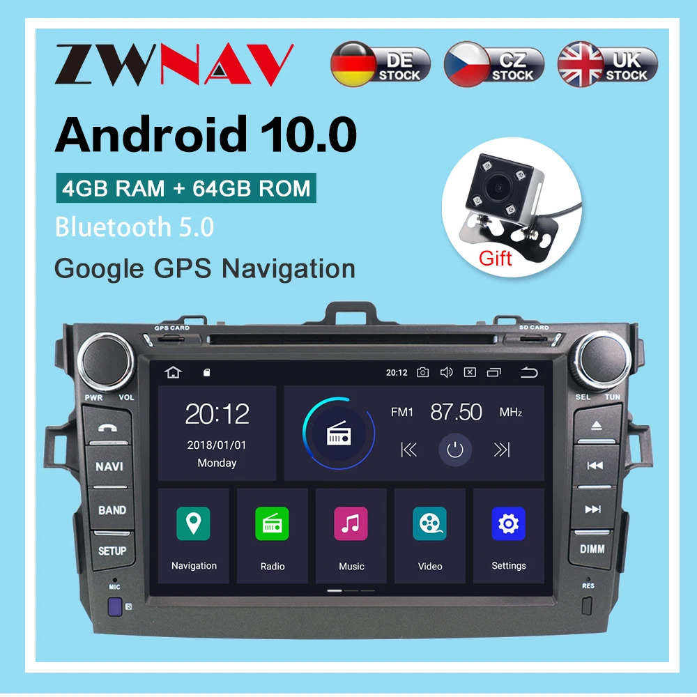 

Android 10.0 4G+64GB Car radio player GPS Navigation for Toyota Corolla 2007-2013 Multimedia Player Radio video stereo head unit