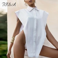 fsda 2020 women white sleeveless blouse shirt fashion black autumn summer turn down collor elegant shirt top lady
