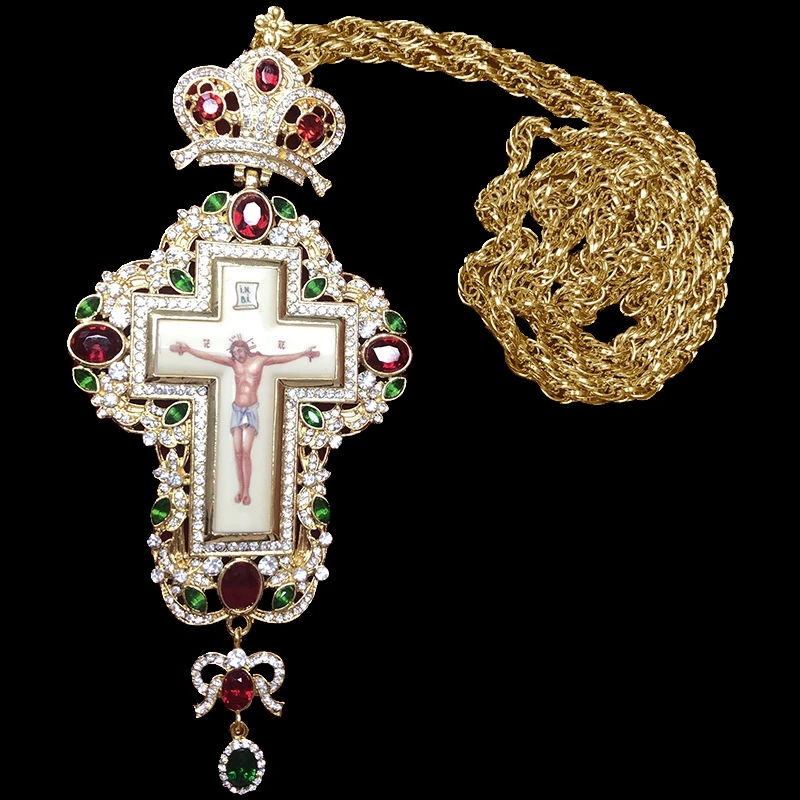 Православный крест нагрудный эмаль Иисус священник церковное ожерелье цепочка