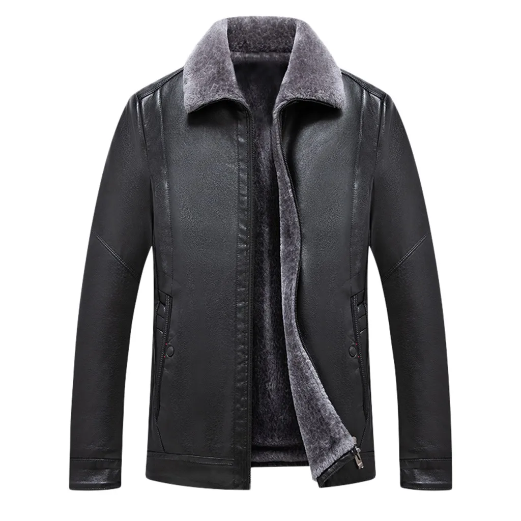 Новинка 2019 модная кожаная куртка Мужская зимняя утепленная ветрозащитная Jaqueta