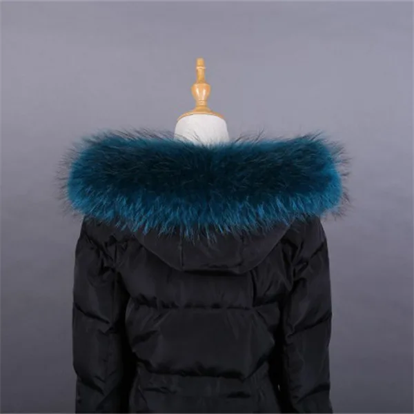 Dark blue Натуральный меховой воротник для парки пальто натуральный енот шарф Роскошные женские меховые шарфы мужские куртки 60 см 65 см 70 см 75 см 80 см - Цвет: Dark blue