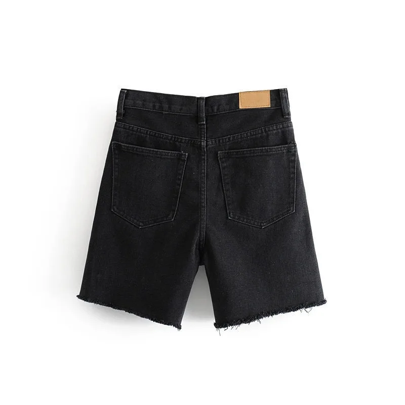 

2021 Summer High Waist Hip Bodycon Denim Five Pants Tassel Tight Women Jeans Fashion Simply All Match Mujer Pantalones 16A033