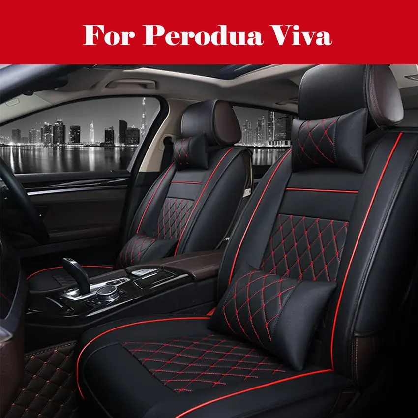 

Чехлы для автомобильных сидений Perodua Viva, полный комплект чехлов из экокожи черного цвета для 5-местного автомобиля, внедорожника, грузовика, ...