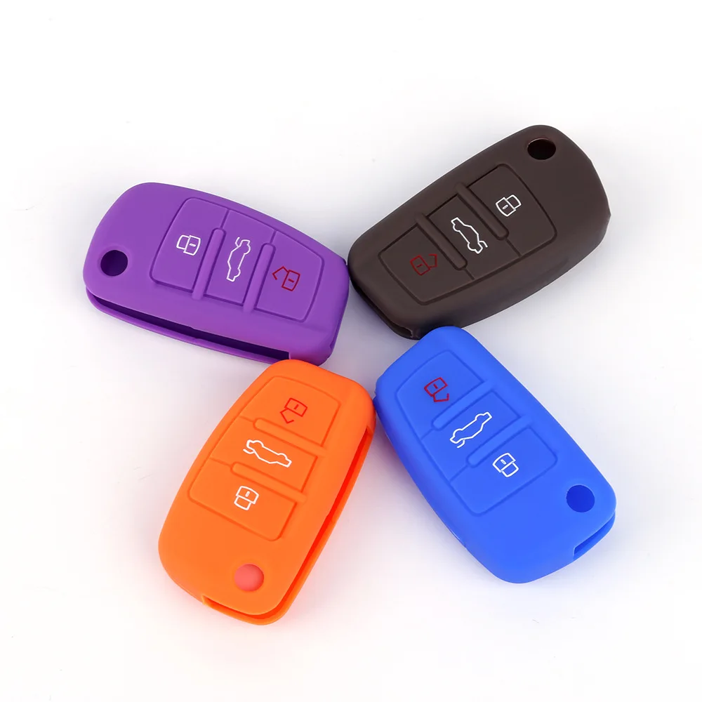 

Car Key Case Silicone Car Key Cover Fit For Audi A1 A3 A4 A5 A6 A7 A8 R8 Tt S5 S6 S7 S8 Sq5 Fold Flip Remote Keychain Case Fob