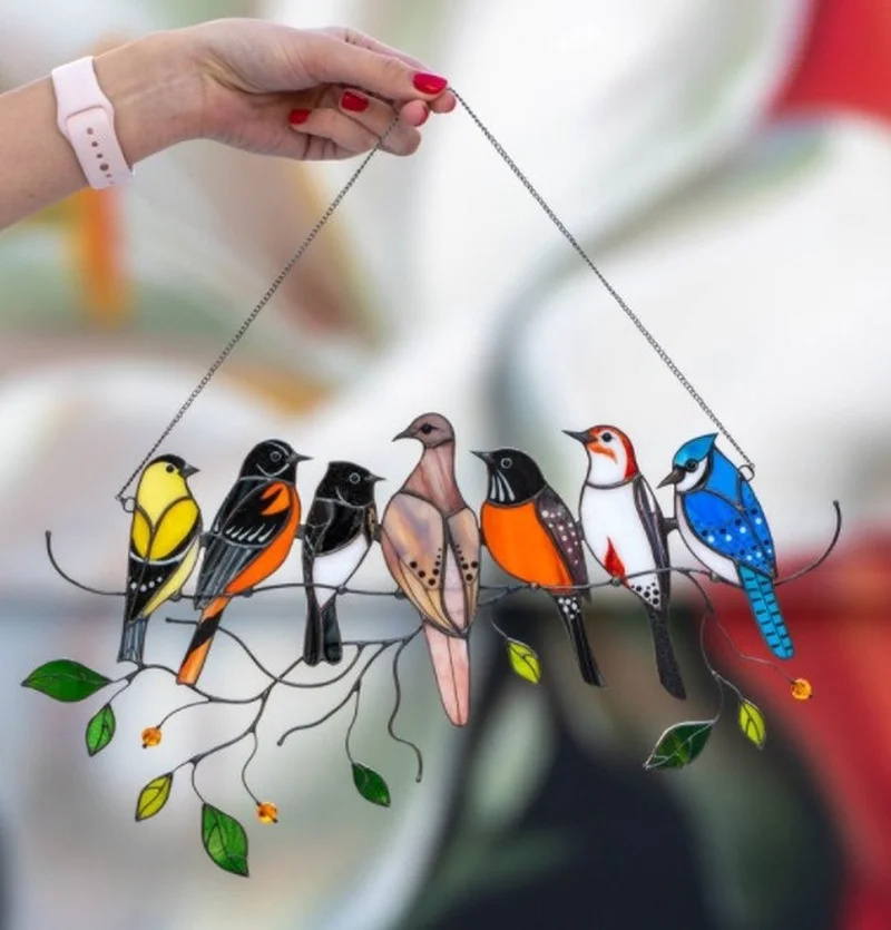 

Birds stained glass window hangings beautiful birds hanging decoration home decor seven birds and four bird unique gift for home