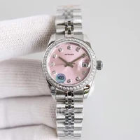 luxury brand 31mm ladies watch automatic mechanical sapphire glass pink dial 904l stainless steel date clock