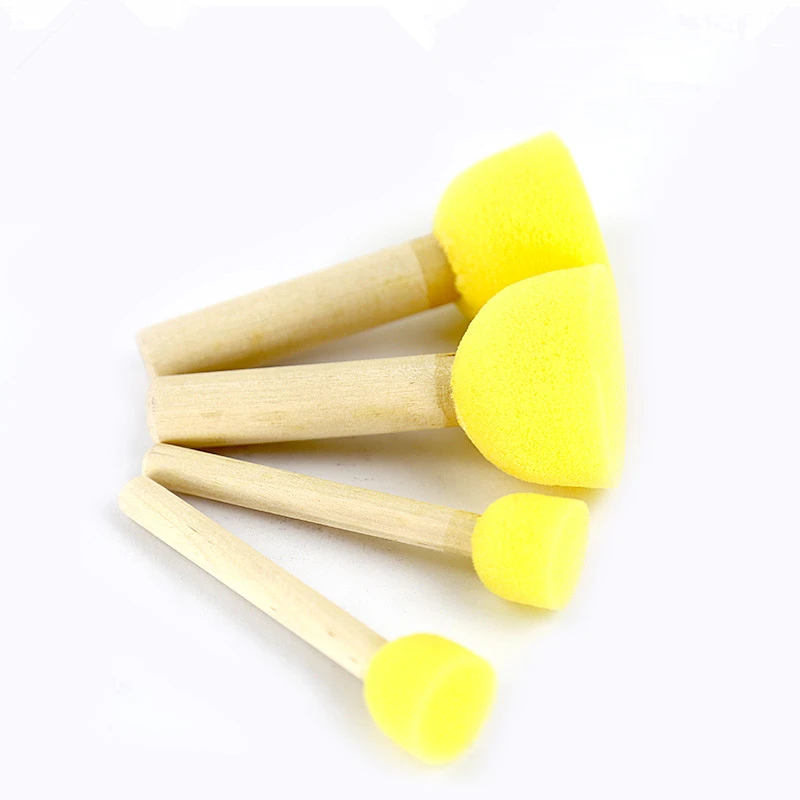 4PCs/set Paint Brush Wooden Handle Seal Sponge Children's Painting Tool Graffiti Kids DIY Doodle Drawing Toys |