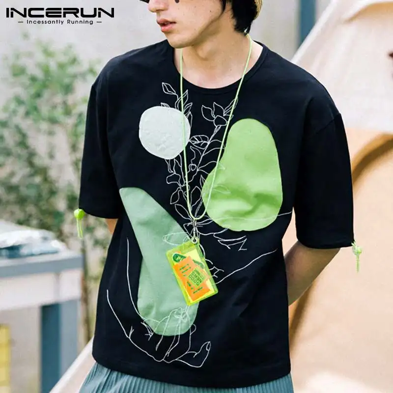 

Футболка INCERUN мужская с принтом, Повседневная Базовая рубашка с круглым вырезом, короткий рукав, дышащая уличная одежда свободного покроя, л...