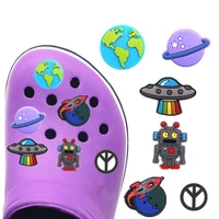 1pcs pvc shoe croc charms accessories decorations earth robot spaceship peace sign clogs buckle for bracelet kids gifts zj03li3