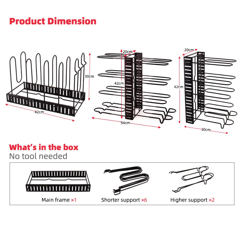 Регулируемый черный металлический органайзер для горшков кухонный шкаф