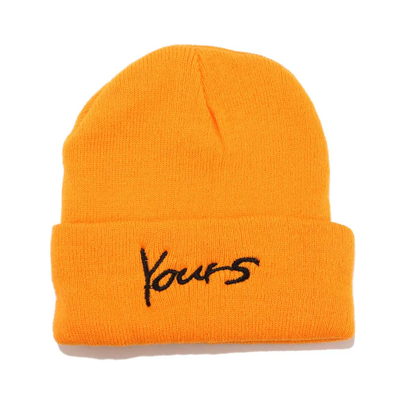 Orange Yours Одноцветная шапочка, связанная крючком, вязанные шапочки С Вышивкой Букв для женщин/мужчин, зимняя теплая Кепка в стиле хип-хоп, Женская Повседневная модная кепка - Цвет: Orange Yours