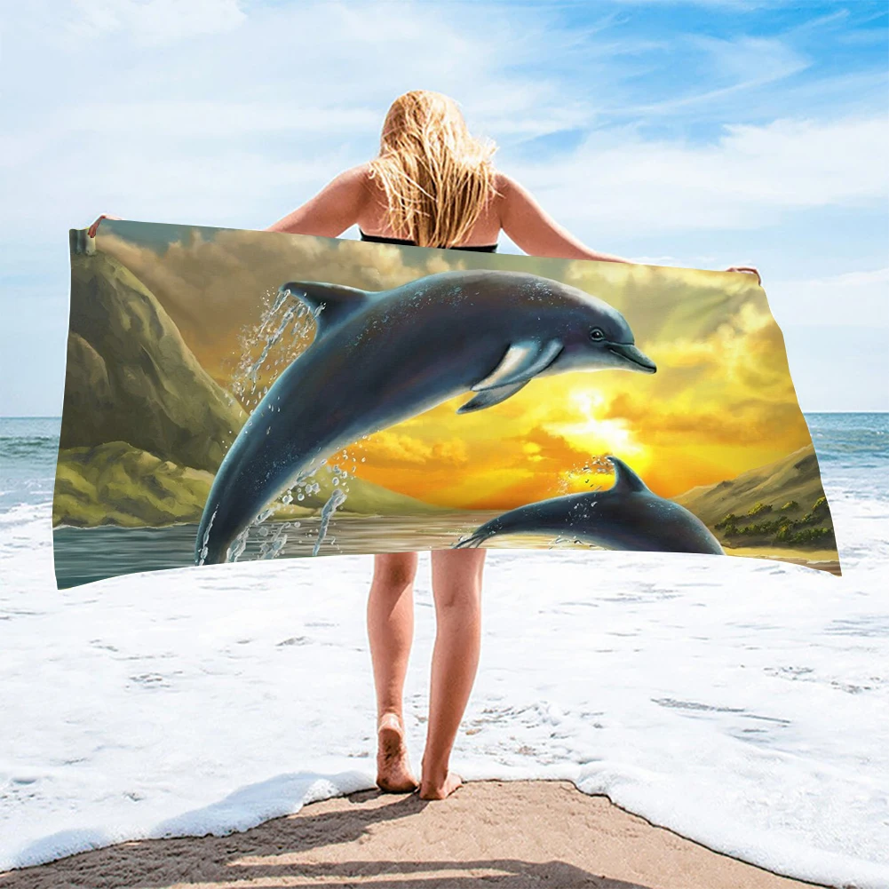 

PHAYON Microfiber Bath Towels Dolphin Pattern Printing Sand Free Quick Dry Beach Towel Absorbent Swimming Towel Toalla Playa