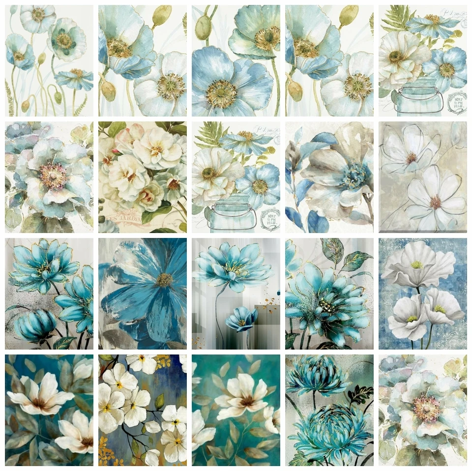 AZQSD pittura con i numeri fiore loto fatto a mano acrilico immagine da colorare con i numeri disegno floreale su tela decorazioni per la casa