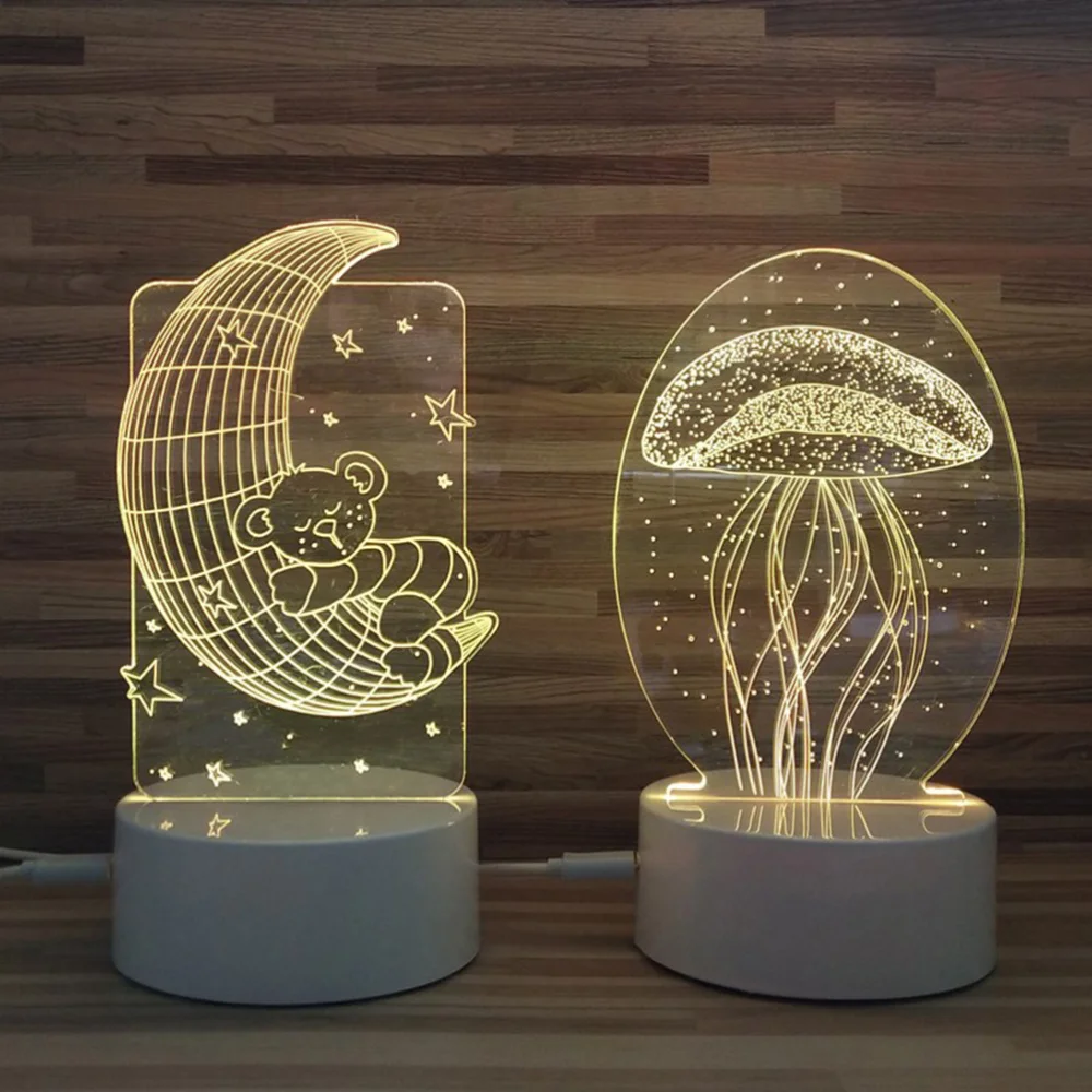 

USB Rechargeable Night Lamp Moon Bear Bedside Lamp Table Light 3D LED Decorative Desktop Light Gifts for Birthday Wedding