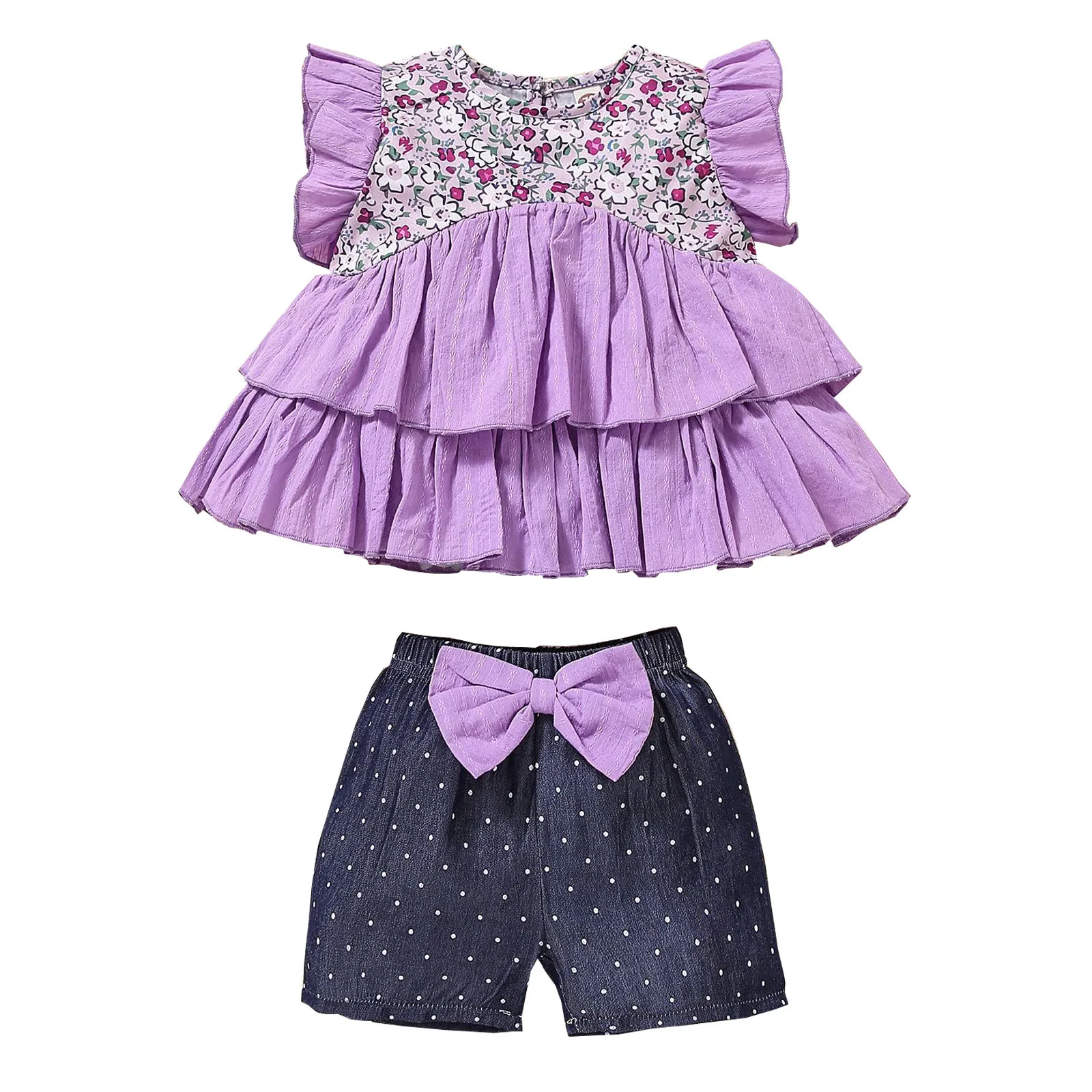 Kawaii с короткими рукавами для маленьких девочек летний комплект одежды детей