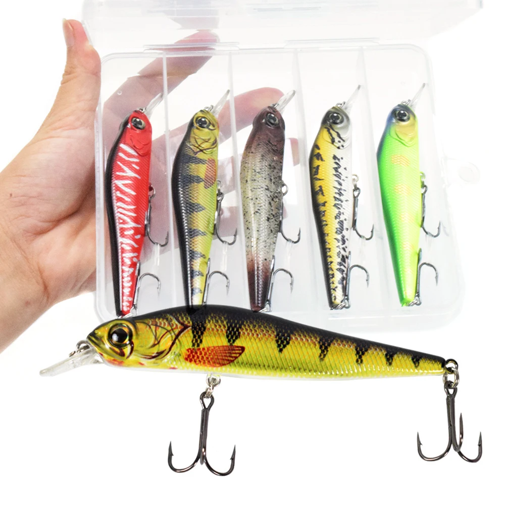 5Pcs 4.5in Bionic Fishing Lure Hard Body Floating Bait Bass Artificial Lifelike Crankbait Hooks Tackle | Спорт и развлечения