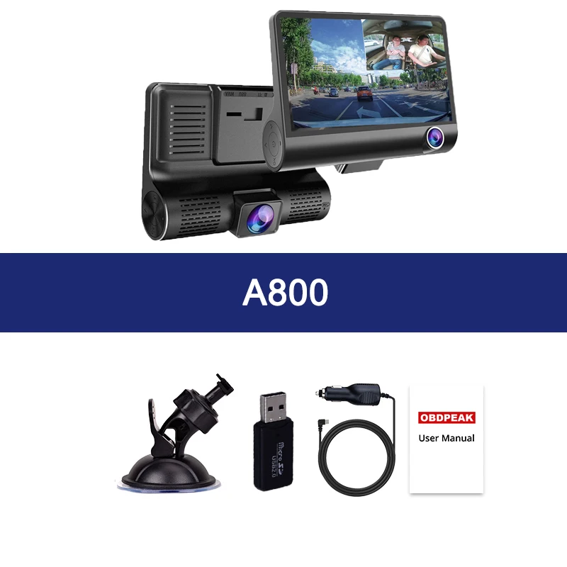 No Rearview Lens Видеорегистратор 4,0 дюймов, 3 камеры, 3-позиционный объектив, Автомобильный видеорегистратор, видеорегистратор HD с двумя объективами, видеорегистратор с камерой заднего вида, Автомобильный регистратор, видеорегистратор - Название цвета: No Rearview Lens