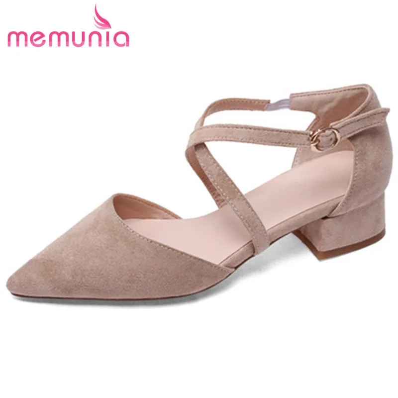 

MEMUNIA 2020 women pumps pointed toe flock buckle solid colors spring summer single shoes square heel casual shoes woman