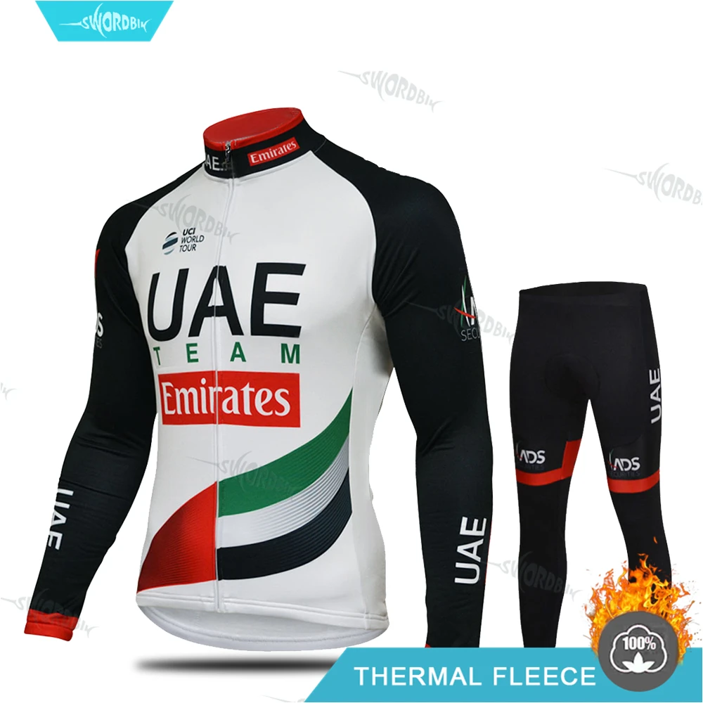 Комплект велосипедной одежды UAEing Pro Team с длинными рукавами для мужчин, зимняя одежда для велоспорта, Теплая Флисовая одежда, Ropa Ciclismo Hombre