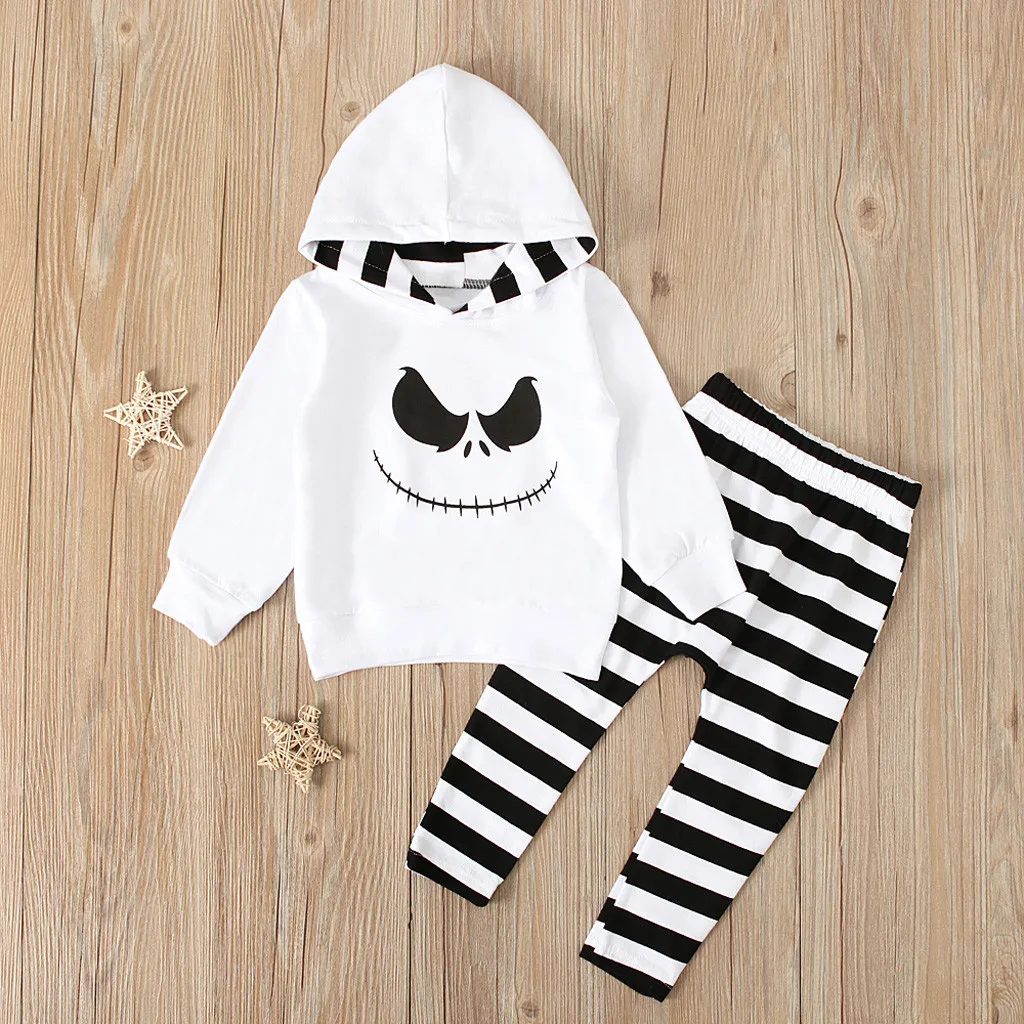 Toddler Baby Boy Girl Set Clothes Long Sleeve Nightmare Print Hooded Shirt+ Stripe Pants Costume Y813 | Детская одежда и обувь