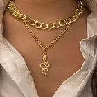 Модное женское ожерелье с подвеской в виде змеи, золотого и серебряного цвета