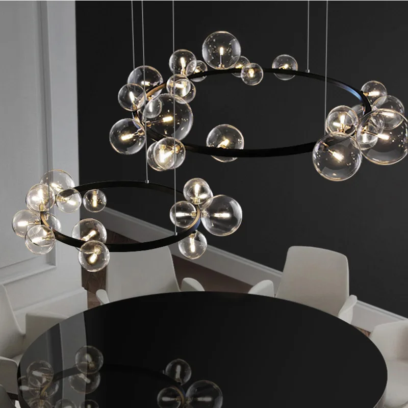 

Led Chandelier clear glass ball Modern pendant light for restaurant dining room G4 Hanging lamp lighting fixtures bar office