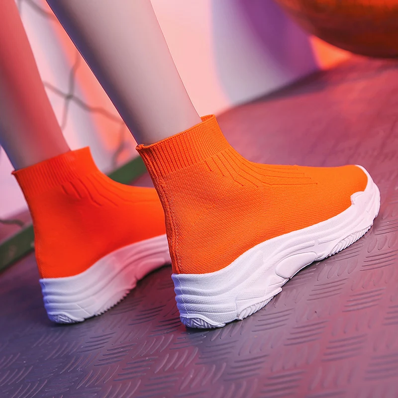 Rimocy/2019 г. Осенняя повседневная обувь на массивном каблуке женские вязаные