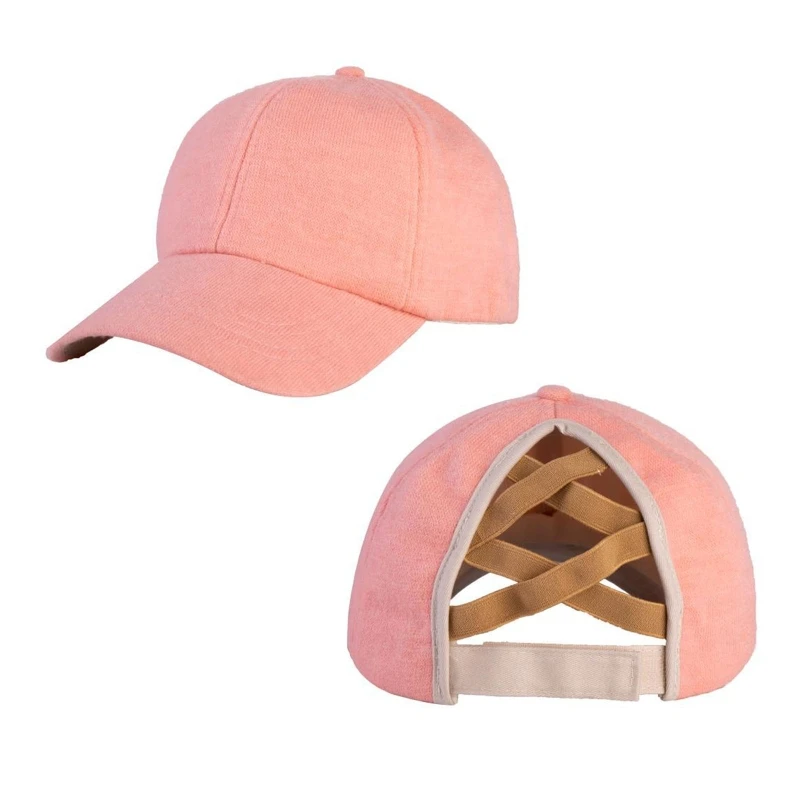 

Women Knitted Velvet Baseball Cap Solid Color Criss-Cross Ponytail Trucker Hat F3MF