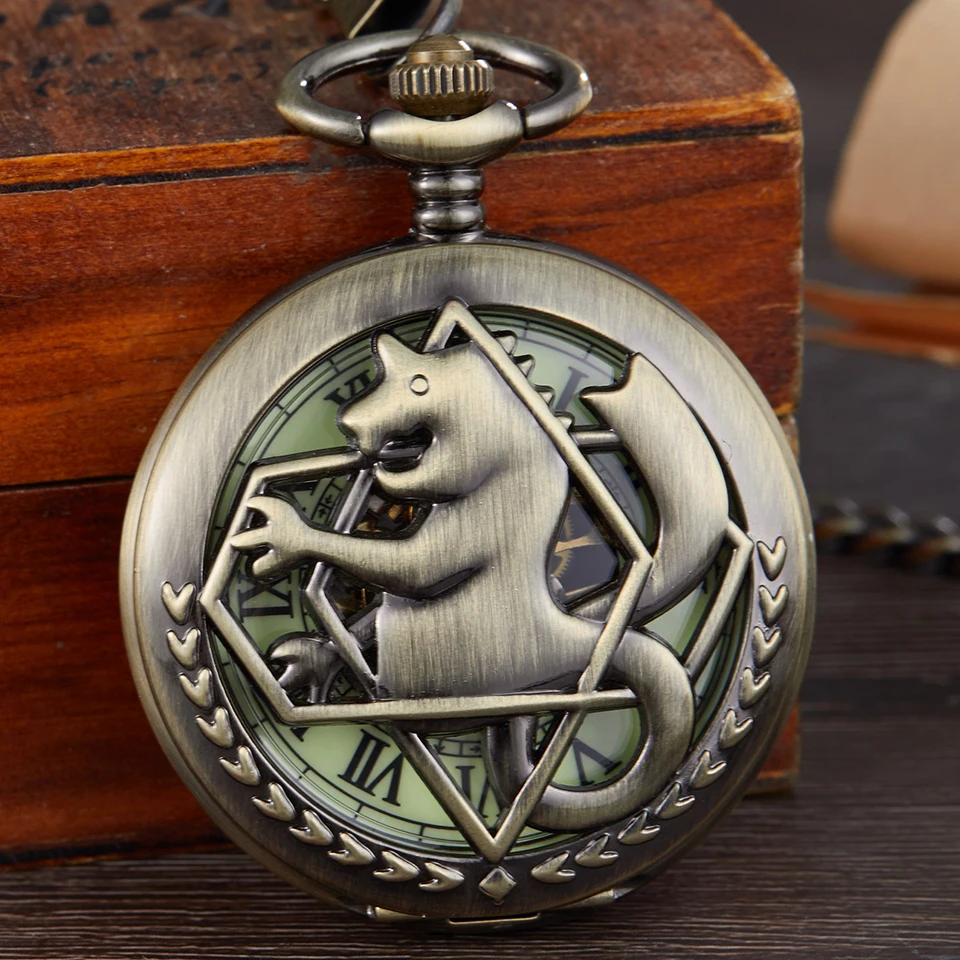 Ретро бронзовые полые механические карманные часы мужские Fullmetal Alchemist гравировка