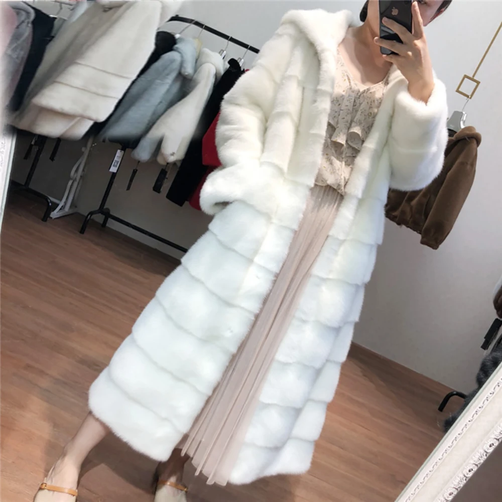 Новое поступление шуба из настоящей норки с капюшоном X-Long Pelt шуба из натурального меха для женщин из натуральной норки шуба зимняя теплая MKW-142