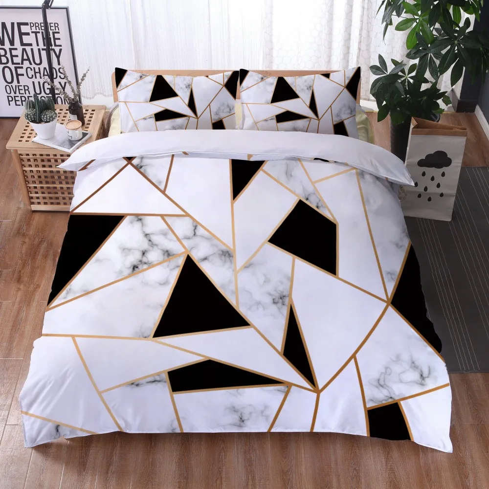 

Simple Stylish Marble Pattern Bedding Sets Black White Rectangle Duvet Cover Set Pillowcase Home Textile Adult Teens Gifts Decor