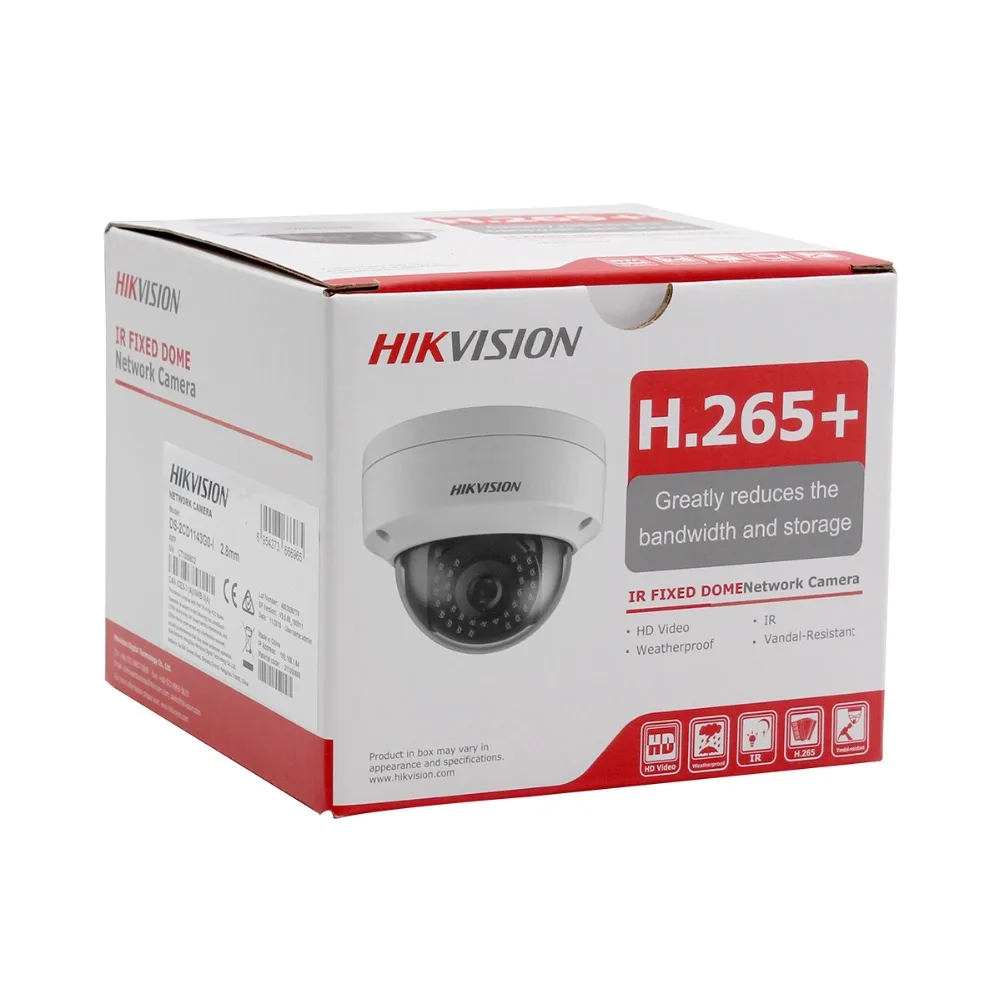 Hikvision DS-2CD1143G0-I POE камера видеонаблюдения 4MP ИК Сетевая купольная 30 м IR IP67 IK10 H.265 +