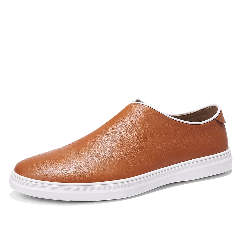 

Туфли мужские из натуральной кожи без шнуровки, повседневные лаконичные лоферы на плоской резиновой подошве, обувь для вождения, минималис...