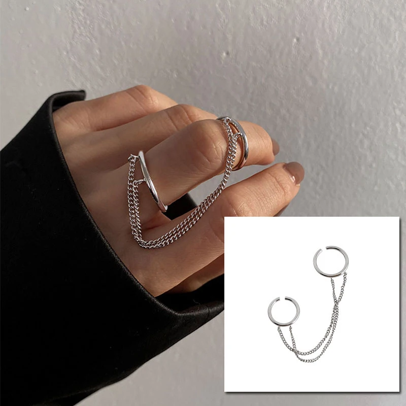

Fashion Punk Double Ring Adjustable Women Hip Hop Open Ring Adjustable Chain Ring Jewelry Geometric Party Jewlery Gifts