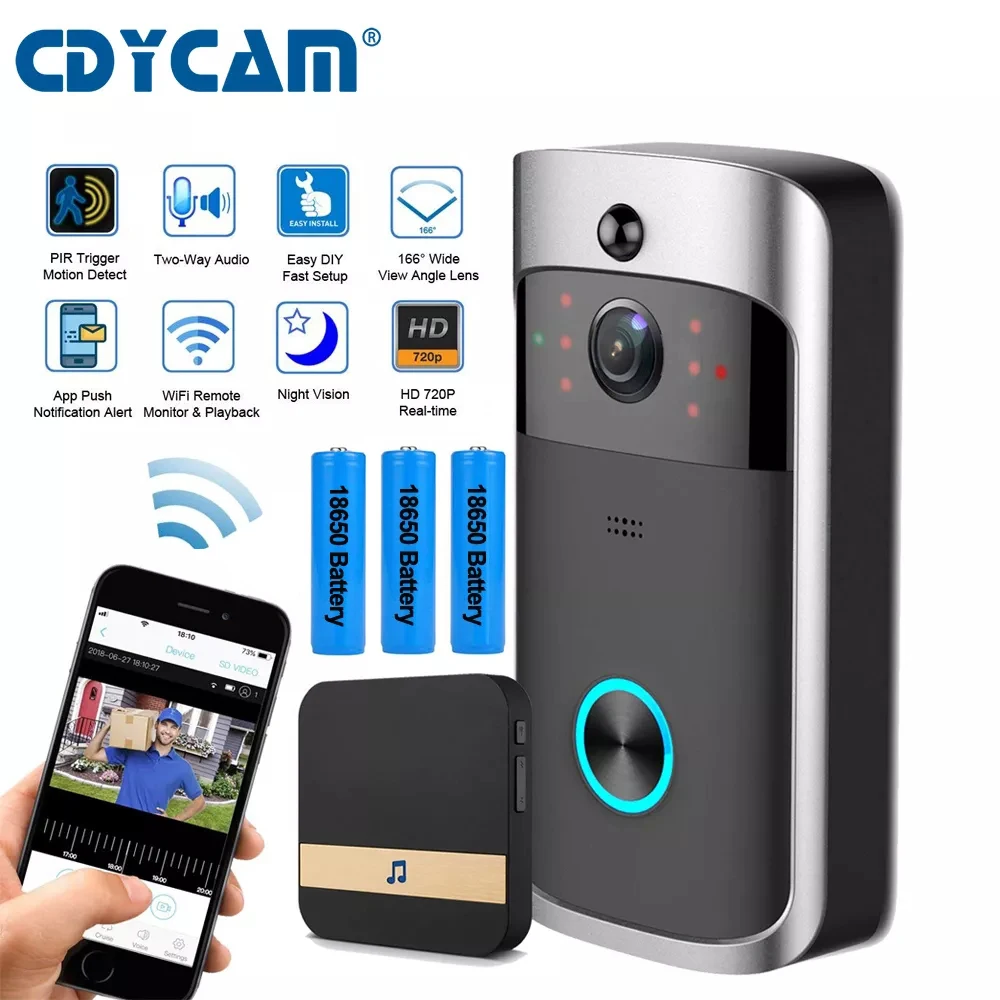 Умный 720P Wifi дверной звонок кольцо для камеры домофон ИК сигнализация