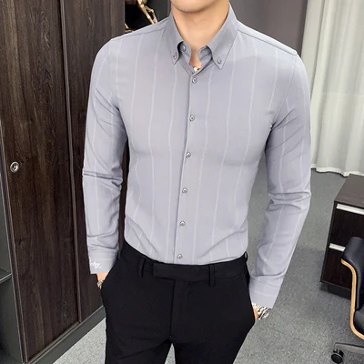 Новинка 2019 английская мужская полосатая рубашка с длинными рукавами приталенная