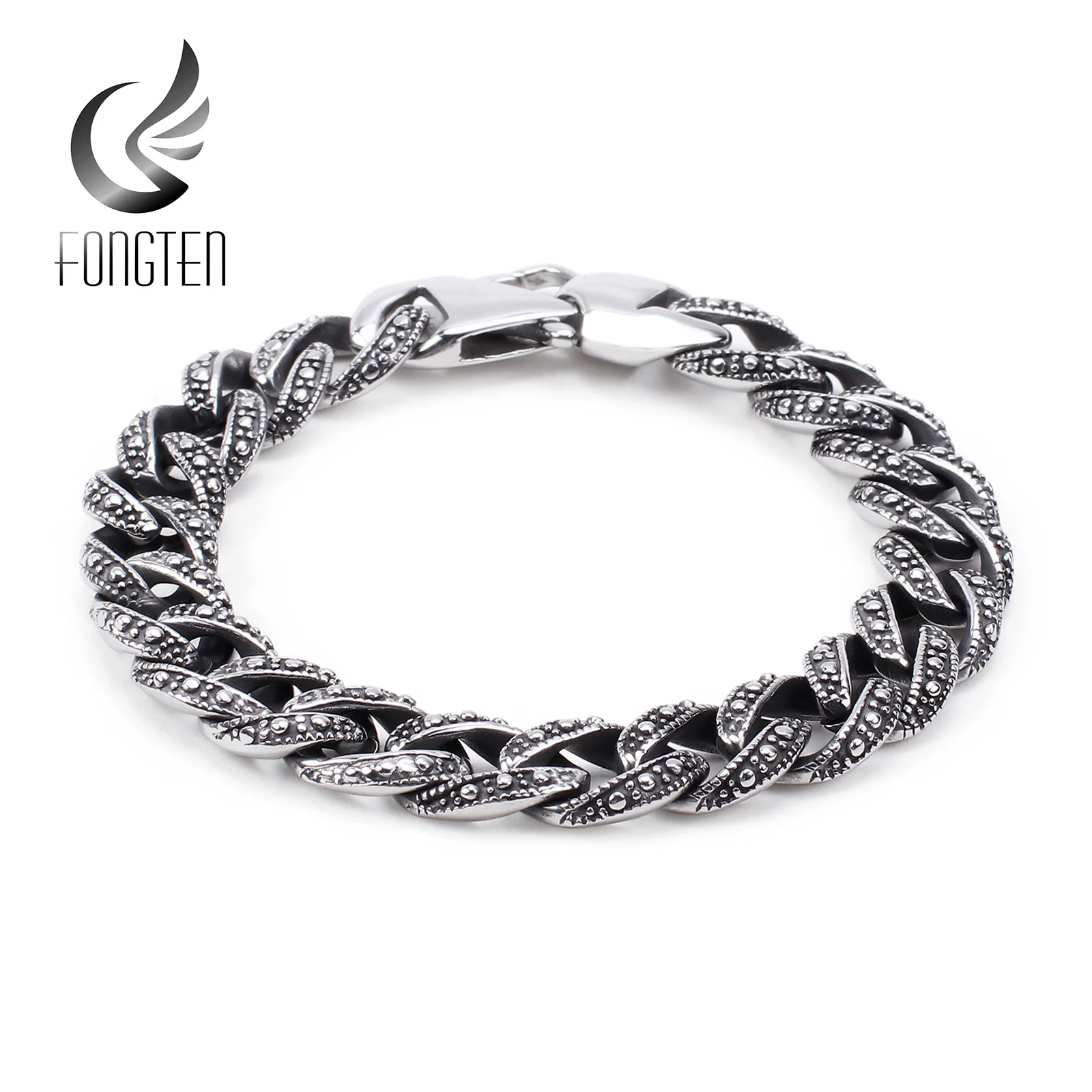 Fongten Ретро черный Фигаро браслет цепочка для мужчин нержавеющая сталь байкер